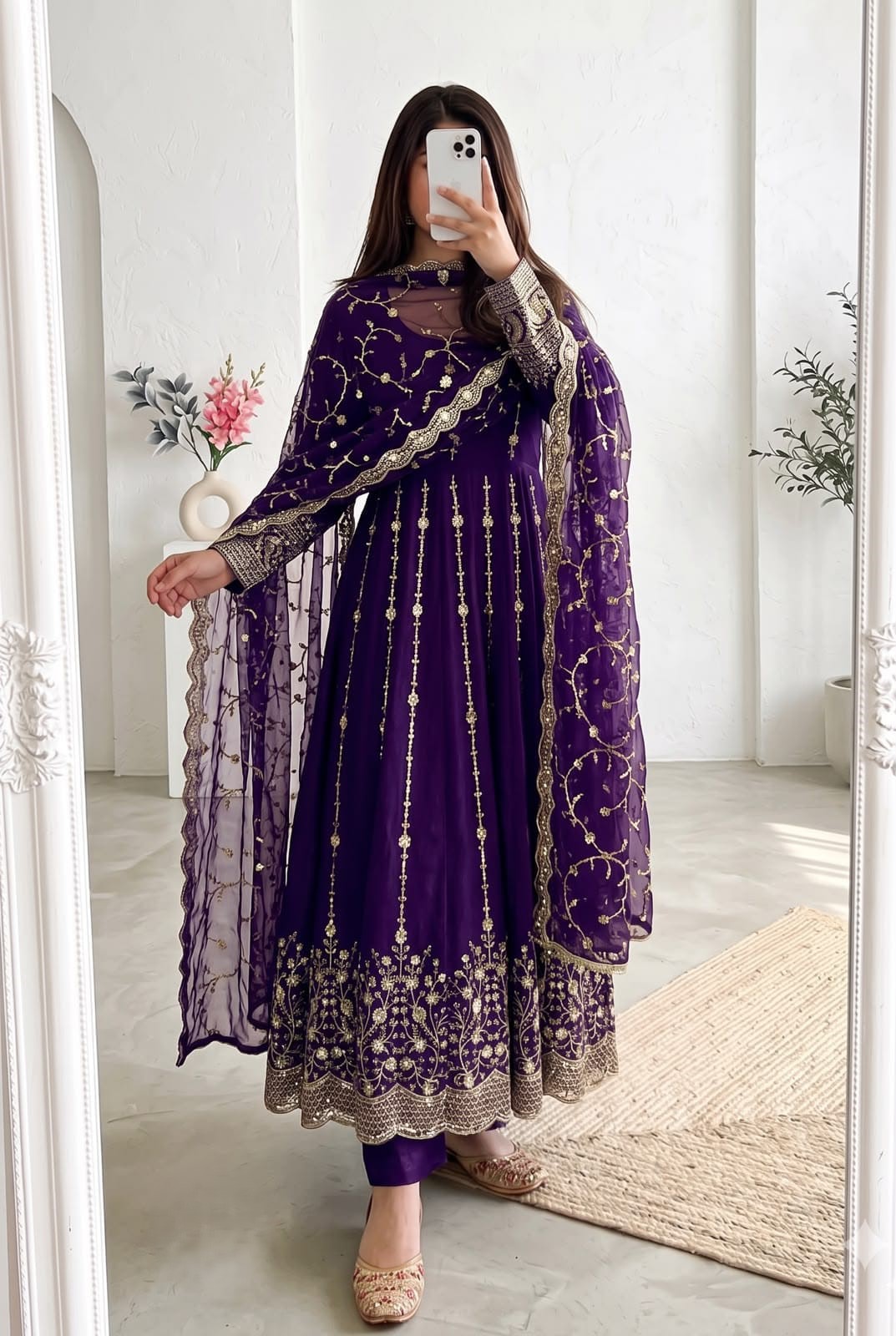 Midnight Black Gold Embroidered Anarkali Suit Set